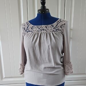 Adiva Tan Embellished 3/4 Sleeve Blouse